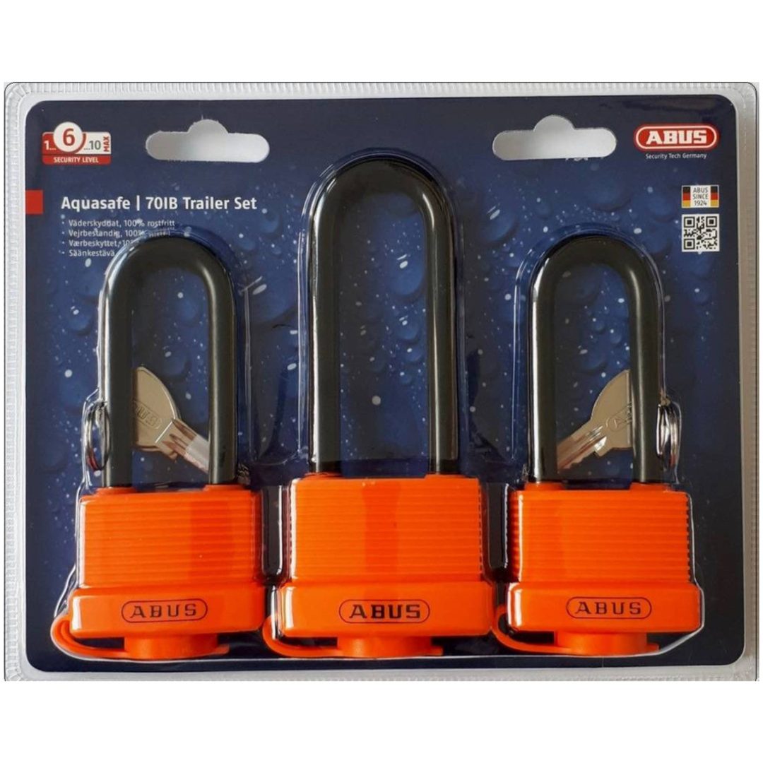Hänglås 70IB, släpvagnssats, 3-pack Abus HÄNGLÅS ABUS 70IB 3-P TRAILER