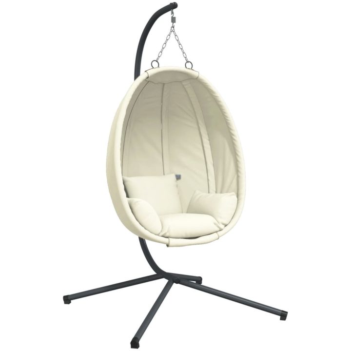 Hängstol med dyna beige konstrotting och stål vidaXL – bild 2