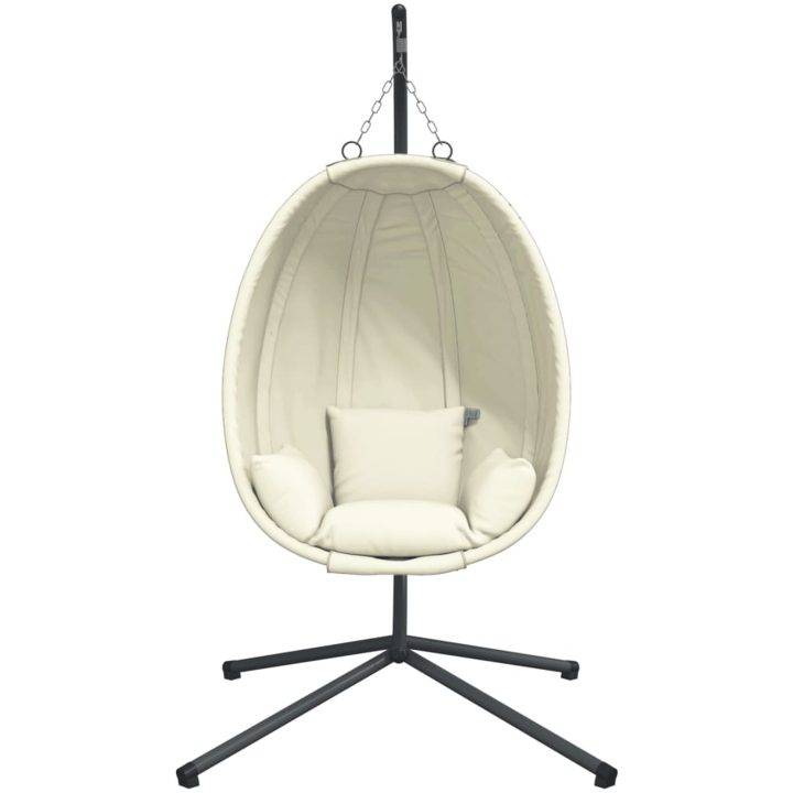 Hängstol med dyna beige konstrotting och stål vidaXL – bild 4