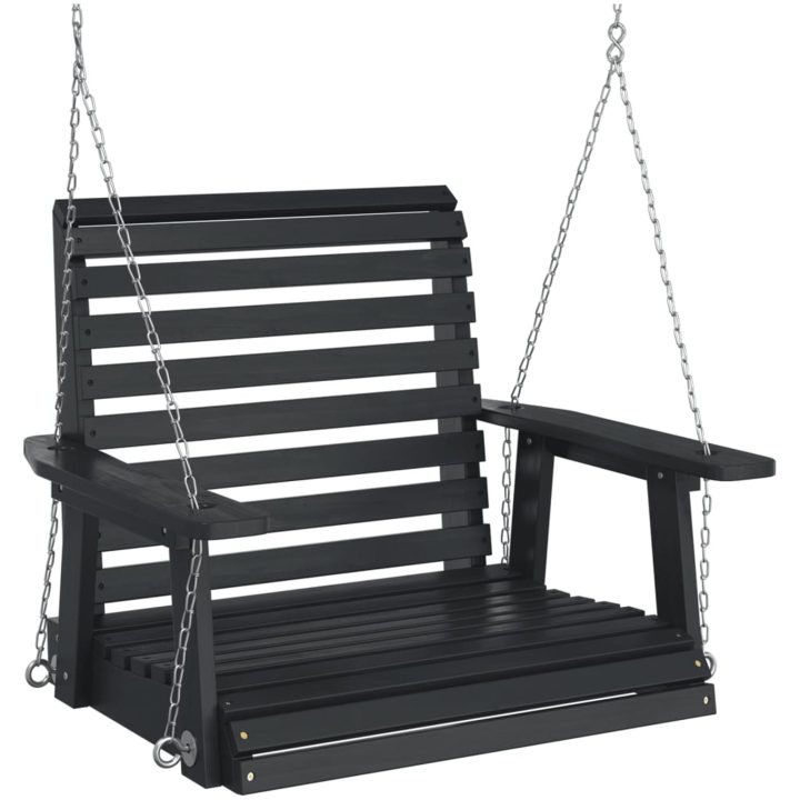 Hängstol med metallkedjor svart massivt granträ vidaXL 72 x 63 x 56 cm – bild 2