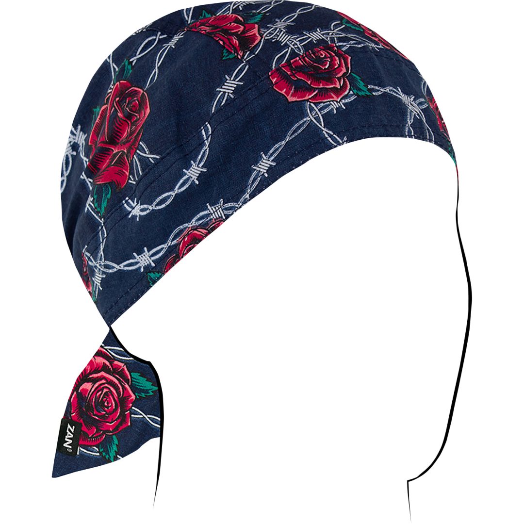 Headwrap Flydanna Barbed Wire Roses Blå Röd ZAN HEADGEAR