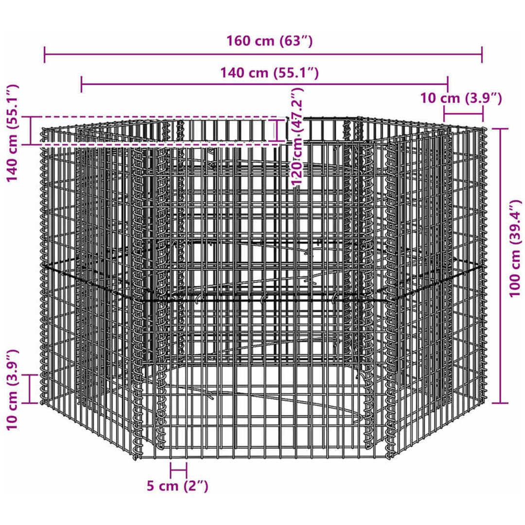 Hexagonal planteringsgabion upphöjd 160x140x100 cm vidaXL 160 x 139 x 100 cm – bild 7