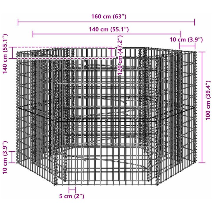 Hexagonal planteringsgabion upphöjd 160x140x100 cm vidaXL 160 x 139 x 100 cm – bild 7