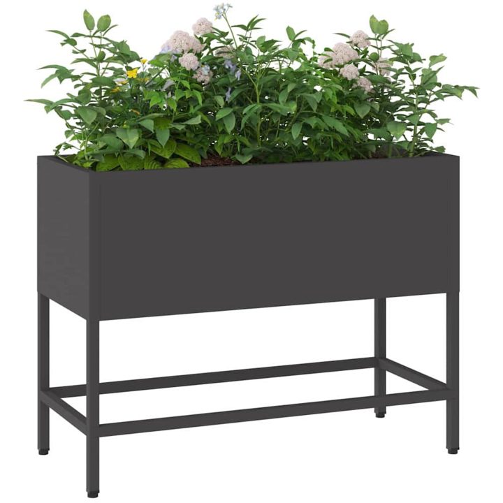 Hög bäddplanterare Svart Stål vidaXL 60 x 26 x 45 cm – bild 3