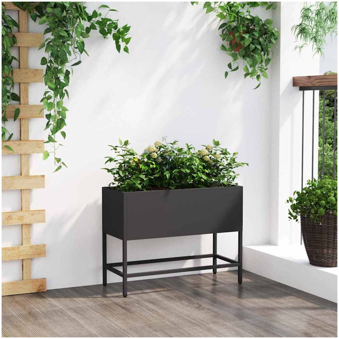 Hög bäddplanterare Svart Stål vidaXL 60 x 26 x 45 cm – bild 4