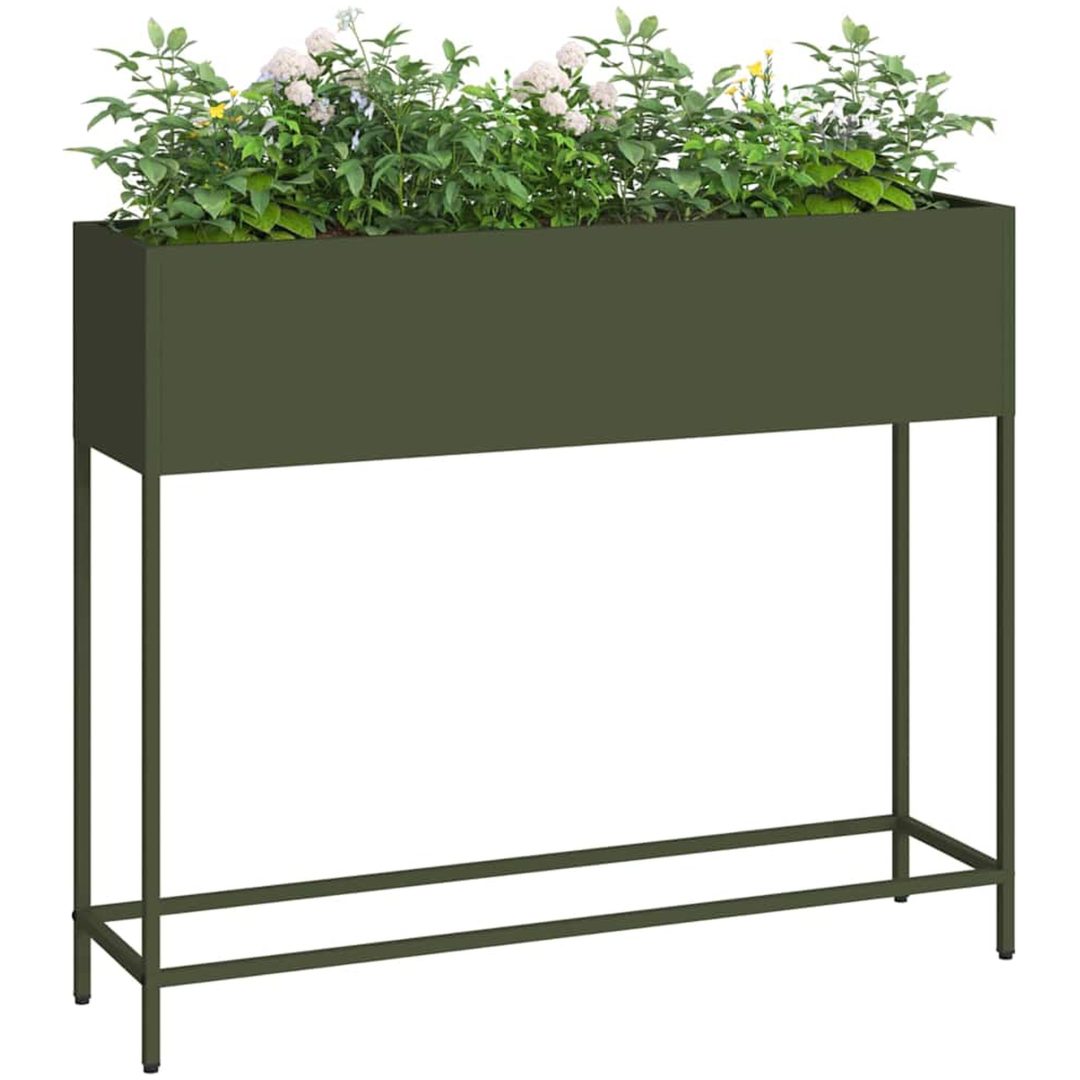 Höjdträdgårdsplanter Olivgrön Stål vidaXL 100 x 26 x 82 cm – bild 3