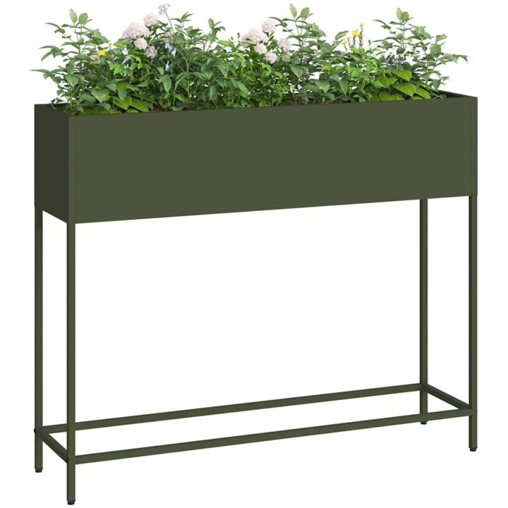 Höjdträdgårdsplanter Olivgrön Stål vidaXL 100 x 26 x 82 cm – bild 3