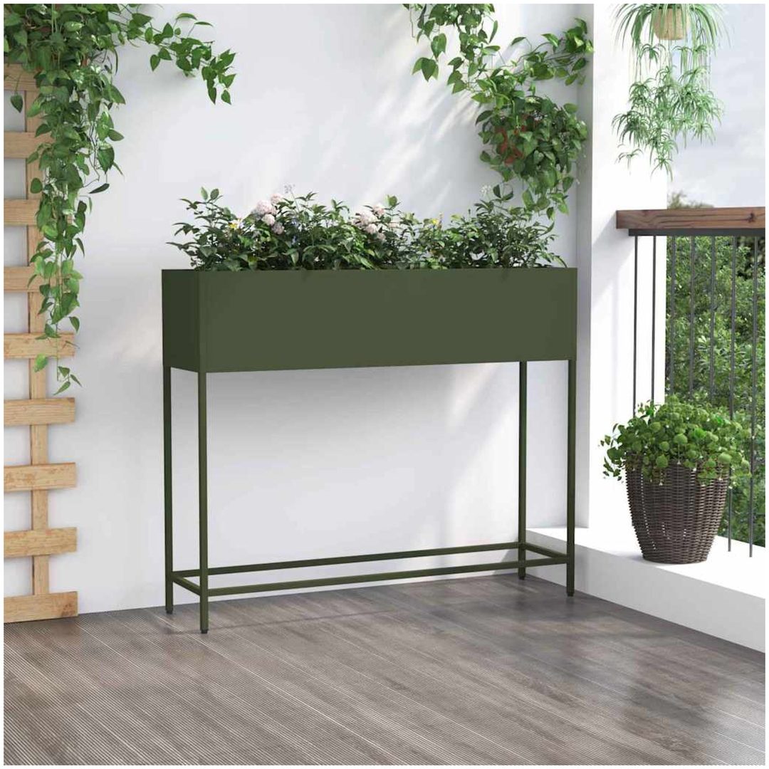 Höjdträdgårdsplanter Olivgrön Stål vidaXL 100 x 26 x 82 cm – bild 4