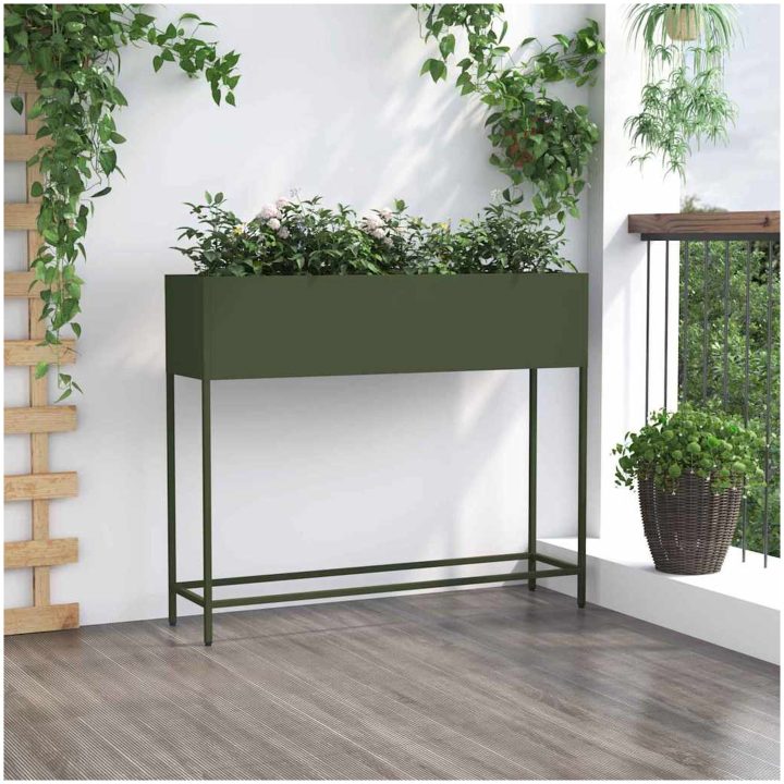Höjdträdgårdsplanter Olivgrön Stål vidaXL 100 x 26 x 82 cm – bild 4