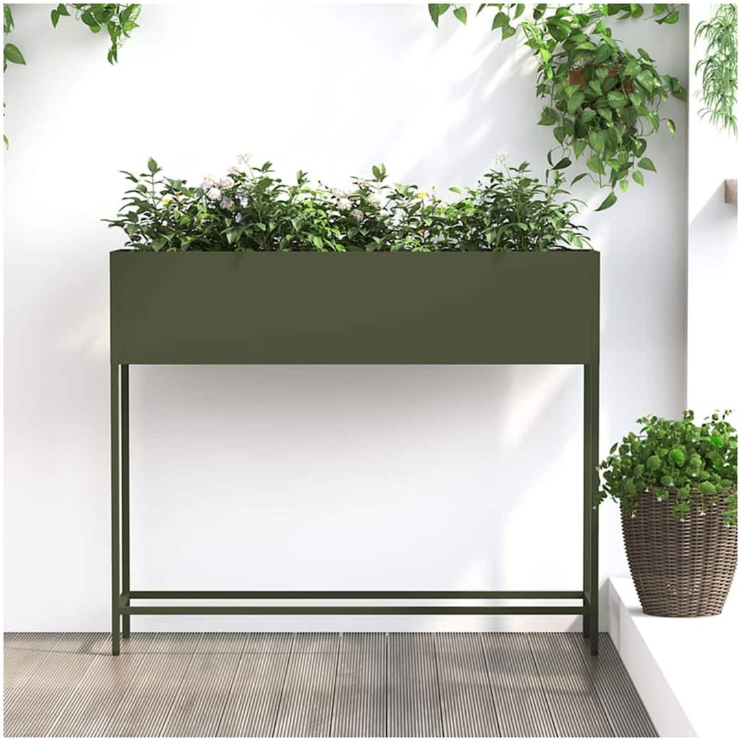 Höjdträdgårdsplanter Olivgrön Stål vidaXL 100 x 26 x 82 cm