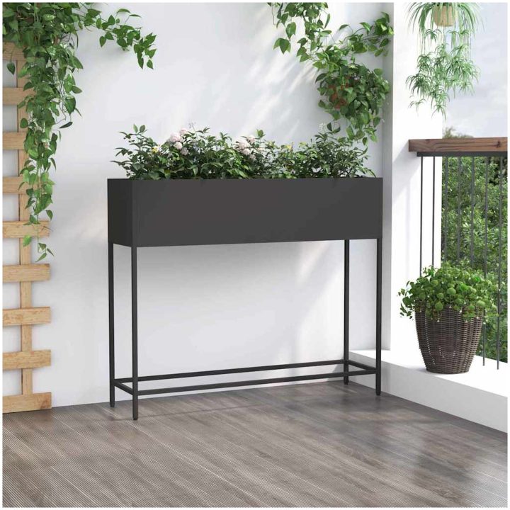 Höjdträdgårdsplanterare Svart Stål vidaXL 100 x 26 x 82 cm – bild 4
