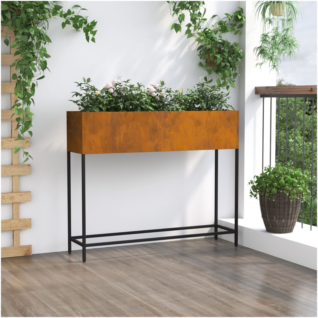 Höjdträdgårdsplanterare Väderbiten stål vidaXL 100 x 26 x 82 cm – bild 4