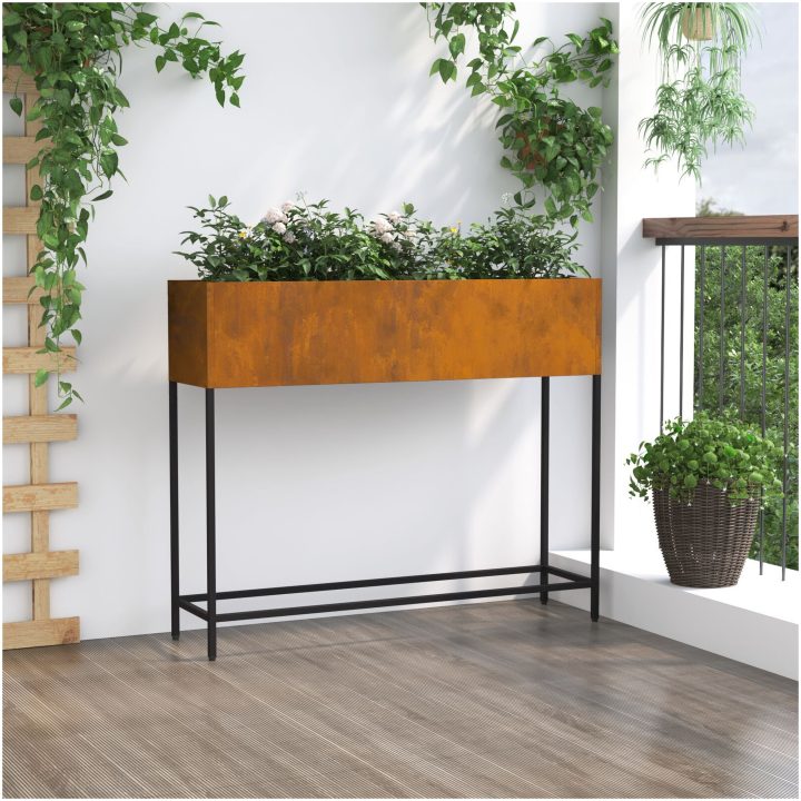 Höjdträdgårdsplanterare Väderbiten stål vidaXL 100 x 26 x 82 cm – bild 4