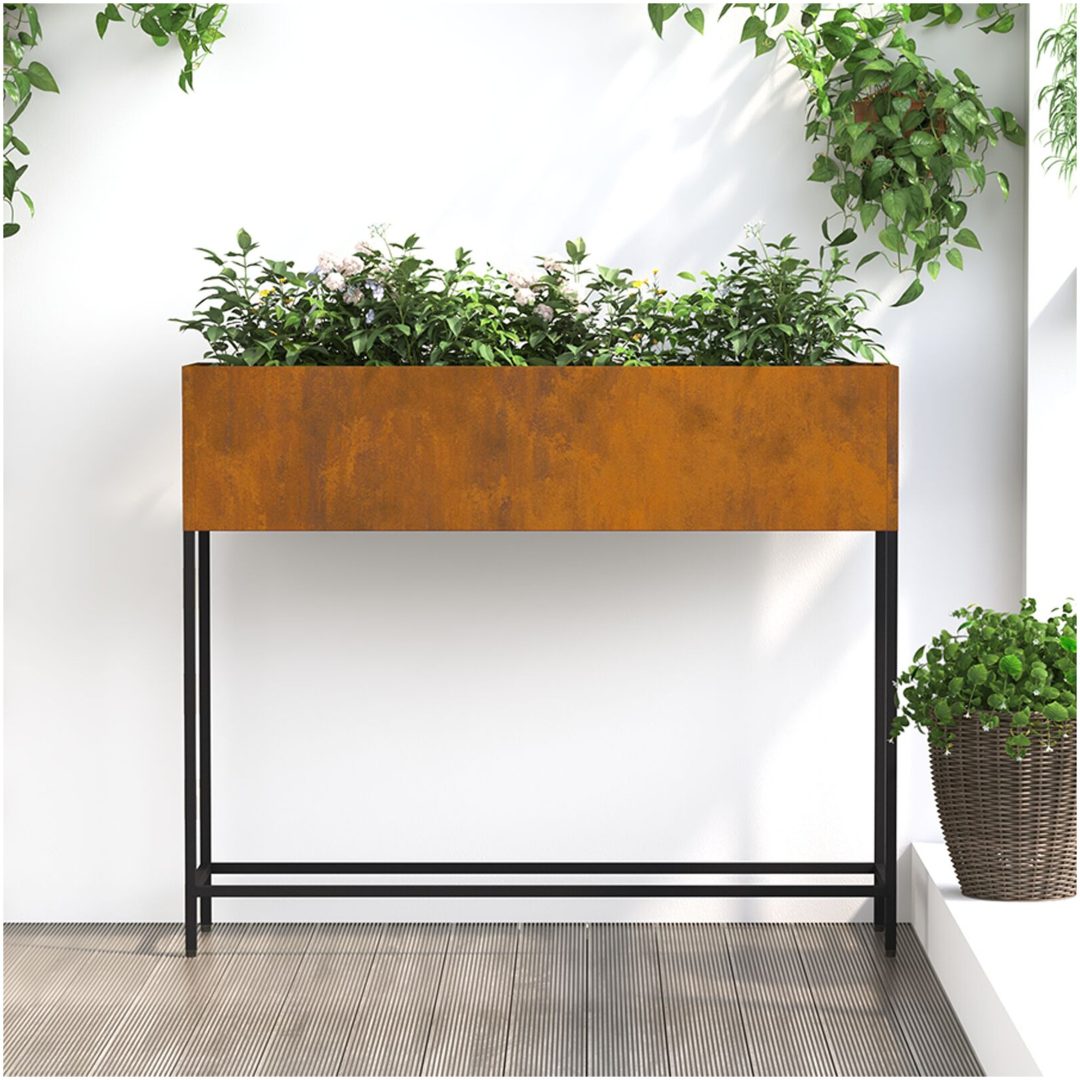 Höjdträdgårdsplanterare Väderbiten stål vidaXL 100 x 26 x 82 cm