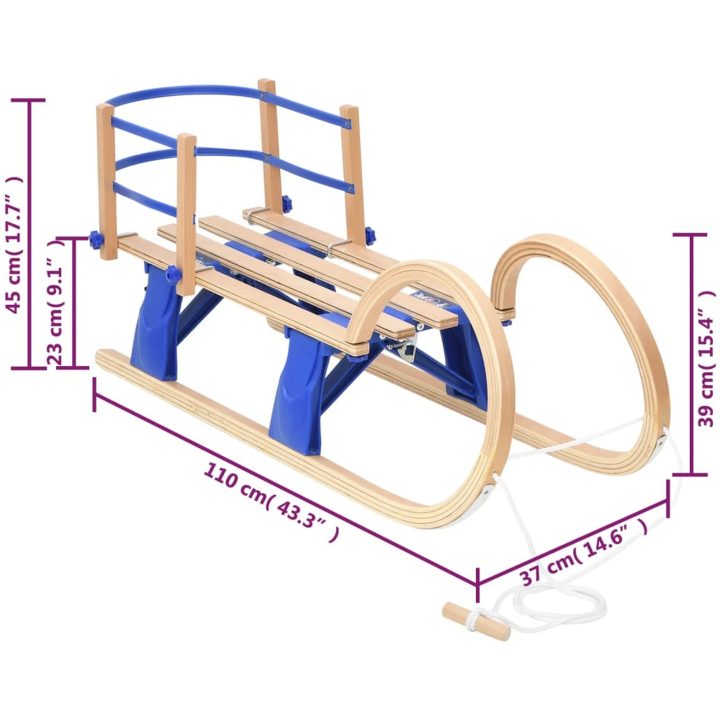 Hopfällbar kälke med ryggstöd 110 cm plywood vidaXL – bild 7