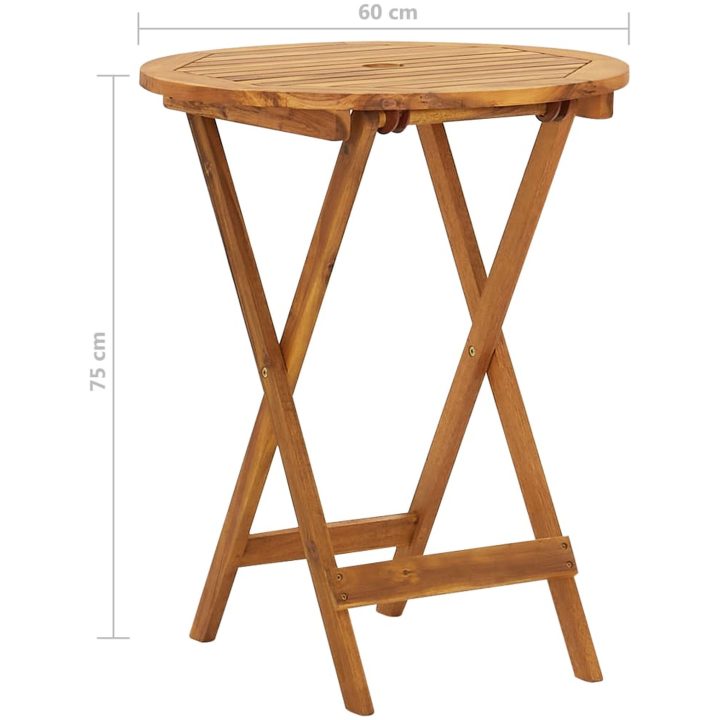Hopfällbar matgrupp för trädgården 3 delar massivt akaciaträ vidaXL 60 cm – bild 12