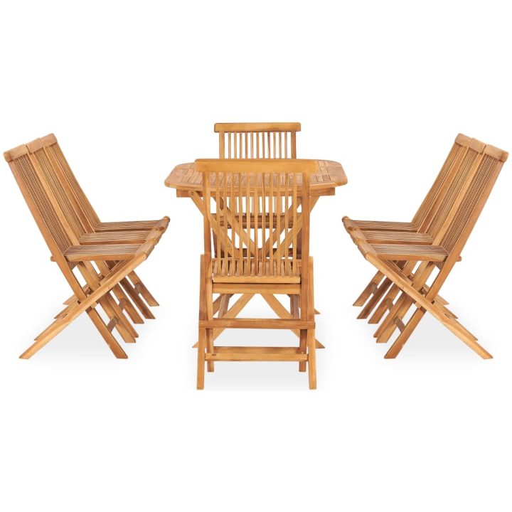 Hopfällbar matgrupp för trädgården 9 delar massiv teak vidaXL 160 x 80 x 75 cm – bild 2