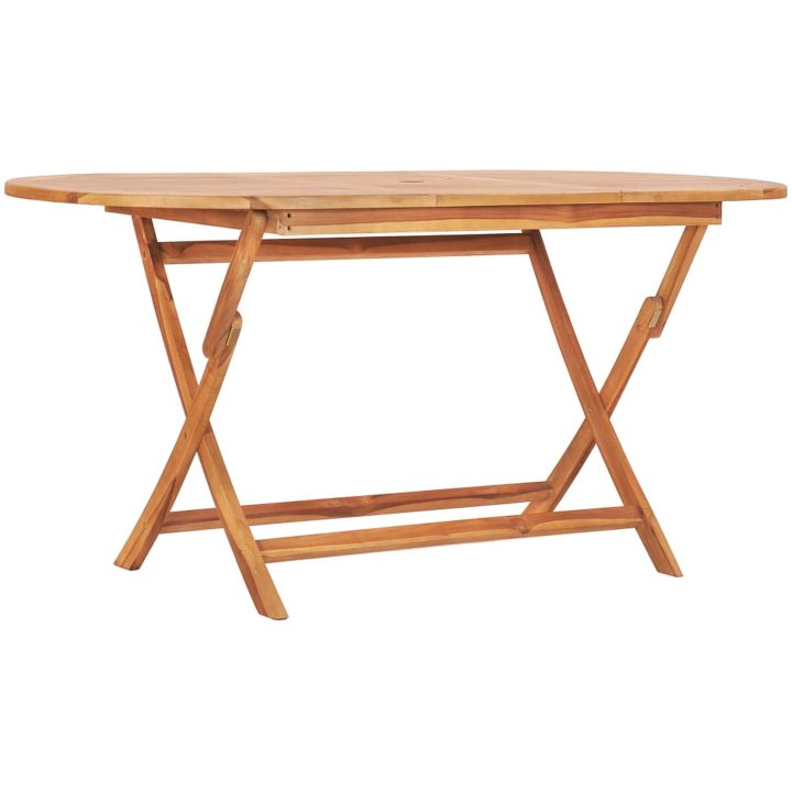 Hopfällbar matgrupp för trädgården 9 delar massiv teak vidaXL 160 x 80 x 75 cm – bild 4