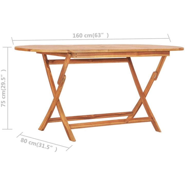 Hopfällbar matgrupp för trädgården 9 delar massiv teak vidaXL 160 x 80 x 75 cm – bild 9