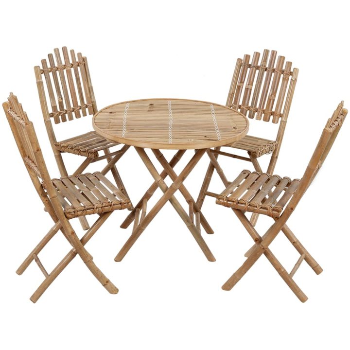 Hopfällbar matgrupp för trädgården med dynor 5 delar bambu vidaXL 40 x 40 x 7 cm – bild 2
