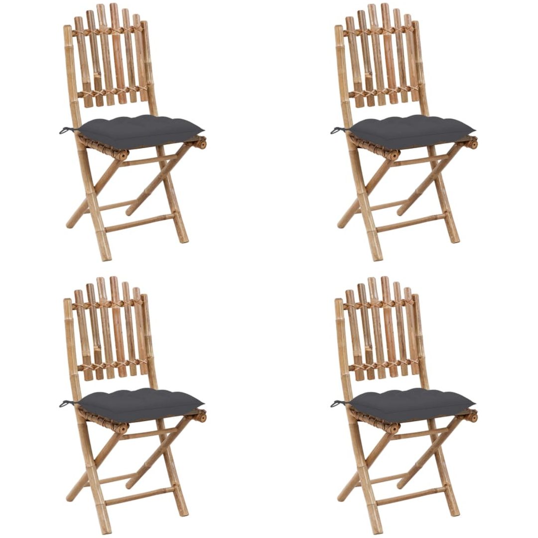 Hopfällbar matgrupp för trädgården med dynor 5 delar bambu vidaXL 40 x 40 x 7 cm – bild 3