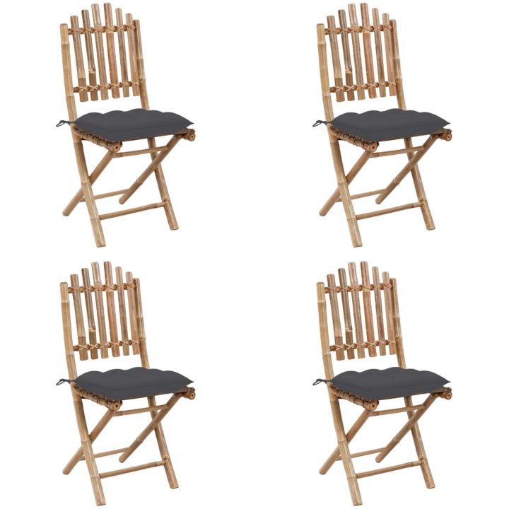 Hopfällbar matgrupp för trädgården med dynor 5 delar bambu vidaXL 40 x 40 x 7 cm – bild 3
