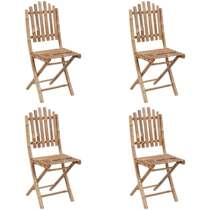 Hopfällbar matgrupp för trädgården med dynor 5 delar bambu vidaXL 40 x 40 x 7 cm – bild 4