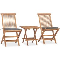 Hopfällbar matgrupp med dyna för trädgården 3 delar massiv teak vidaXL