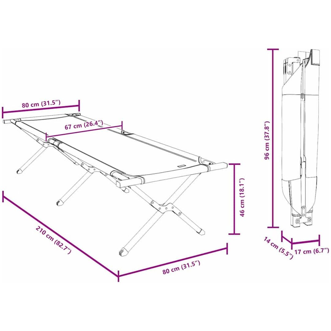 Hopfällbar Solbädd med Bärväska Grå 600D Oxford-tyg vidaXL 210 x 80 x 46 cm – bild 11