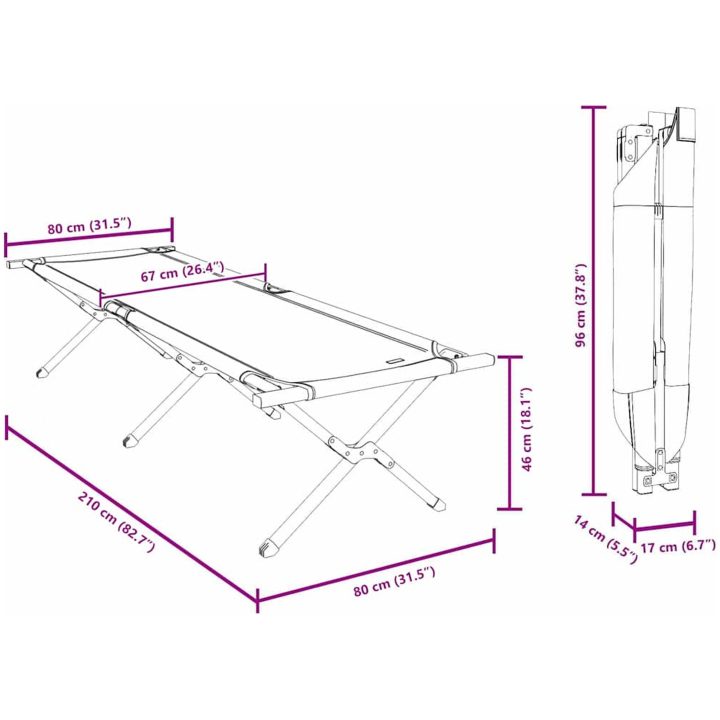 Hopfällbar Solbädd med Bärväska Grå 600D Oxford-tyg vidaXL 210 x 80 x 46 cm – bild 11