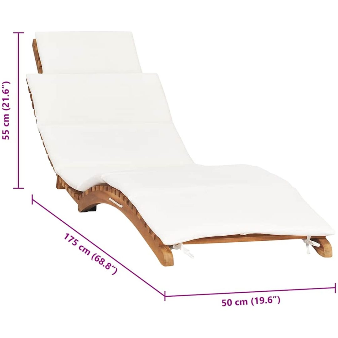 Hopfällbar solsäng med gräddvit dyna massiv teak vidaXL – bild 7