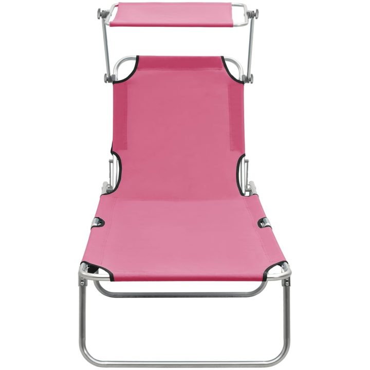 Hopfällbar solsäng med tak rosa aluminium vidaXL – bild 3