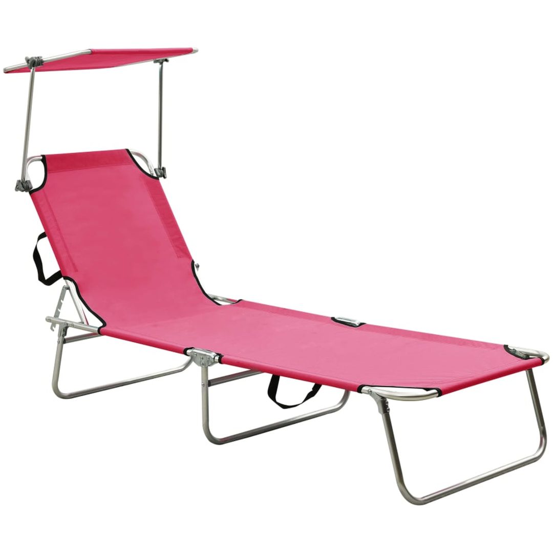 Hopfällbar solsäng med tak rosa aluminium vidaXL