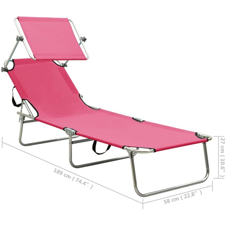 Hopfällbar solsäng med tak stål magenta vidaXL – bild 9