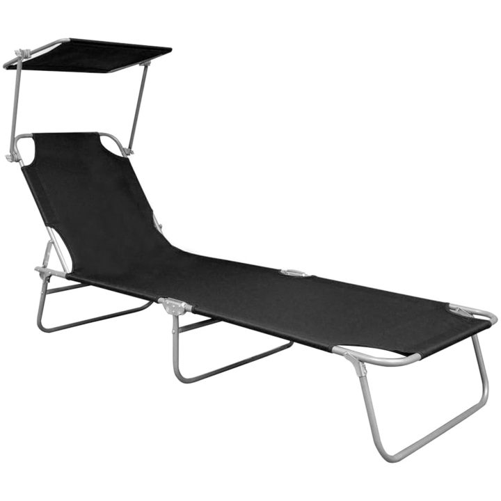 Hopfällbar solsäng med tak svart aluminium vidaXL – bild 2