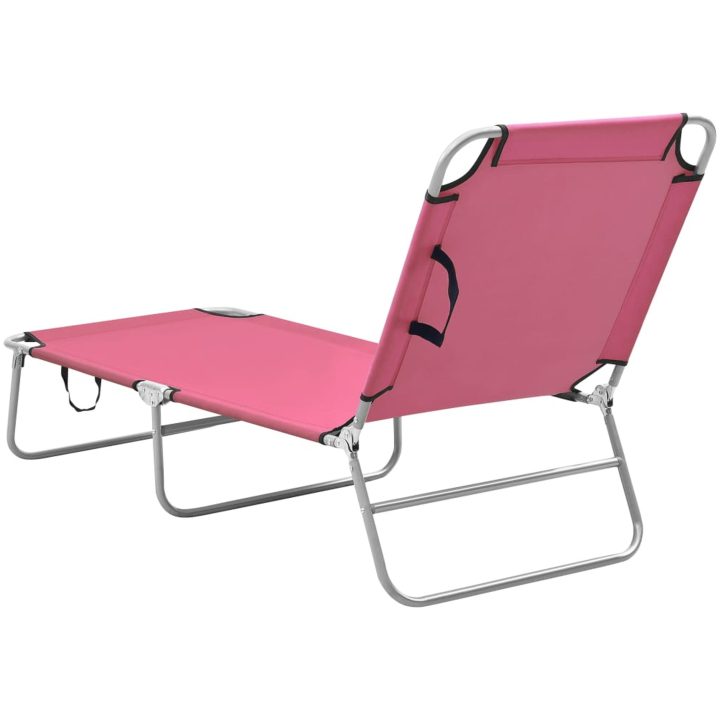 Hopfällbar solsäng stål och tyg rosa vidaXL – bild 4