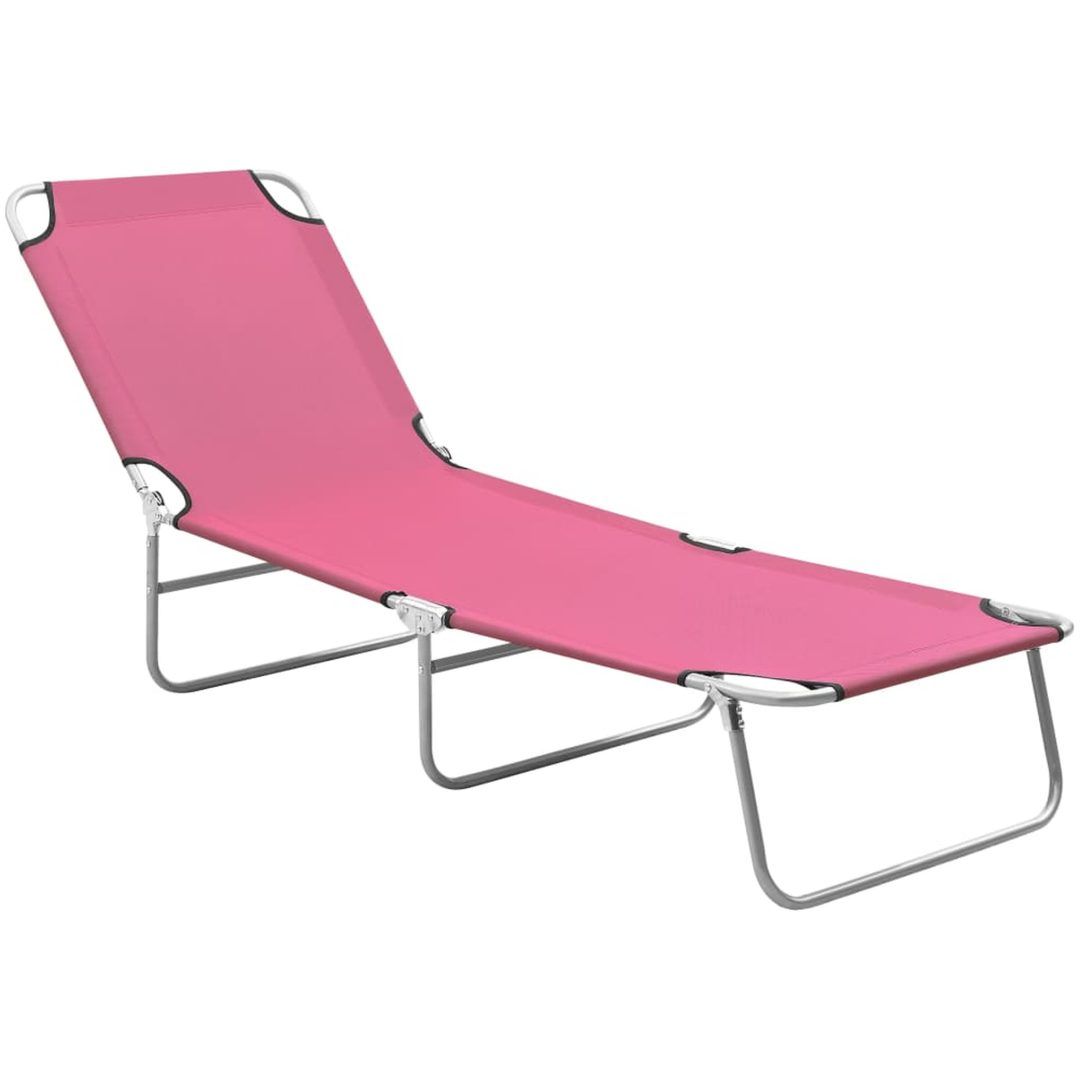 Hopfällbar solsäng stål och tyg rosa vidaXL