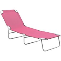 Hopfällbar solsäng stål och tyg rosa vidaXL