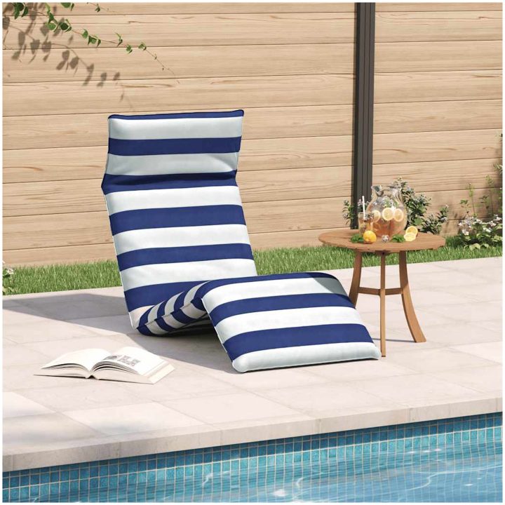 Hopfällbar solstol blå och vit 175x54x8,5 cm oxfordtyg vidaXL – bild 3