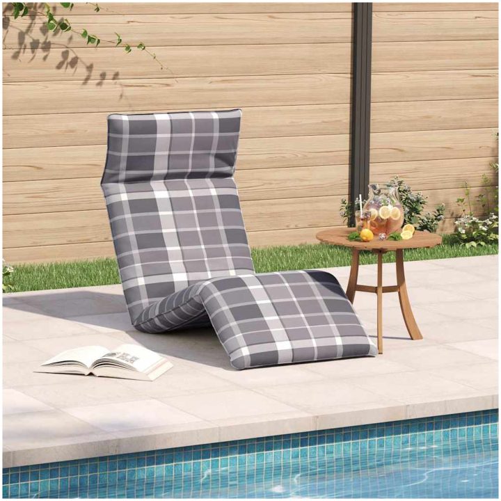 Hopfällbar solstol grå rutig 175x54x8,5 cm oxfordtyg vidaXL – bild 3