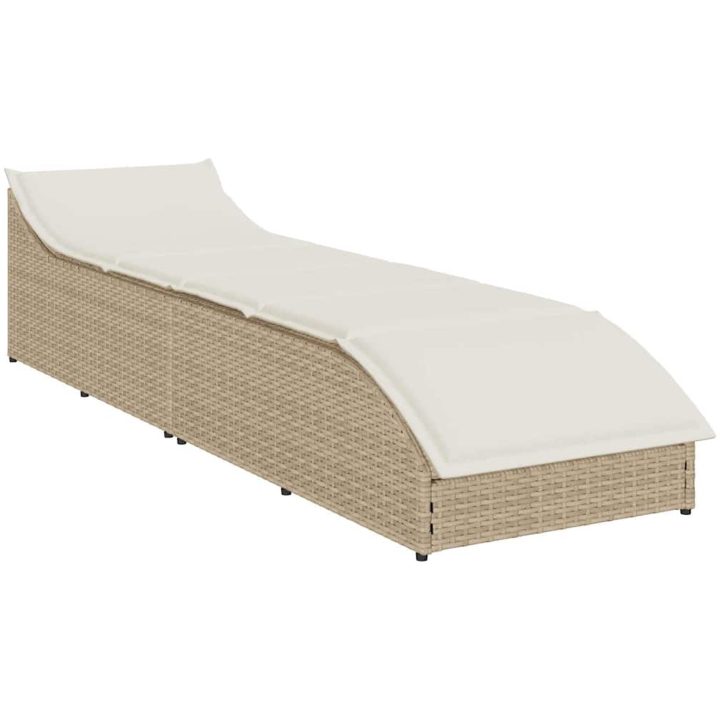 hopfällbar solstol med dyna och förvaring beige konstrotting vidaXL – bild 4