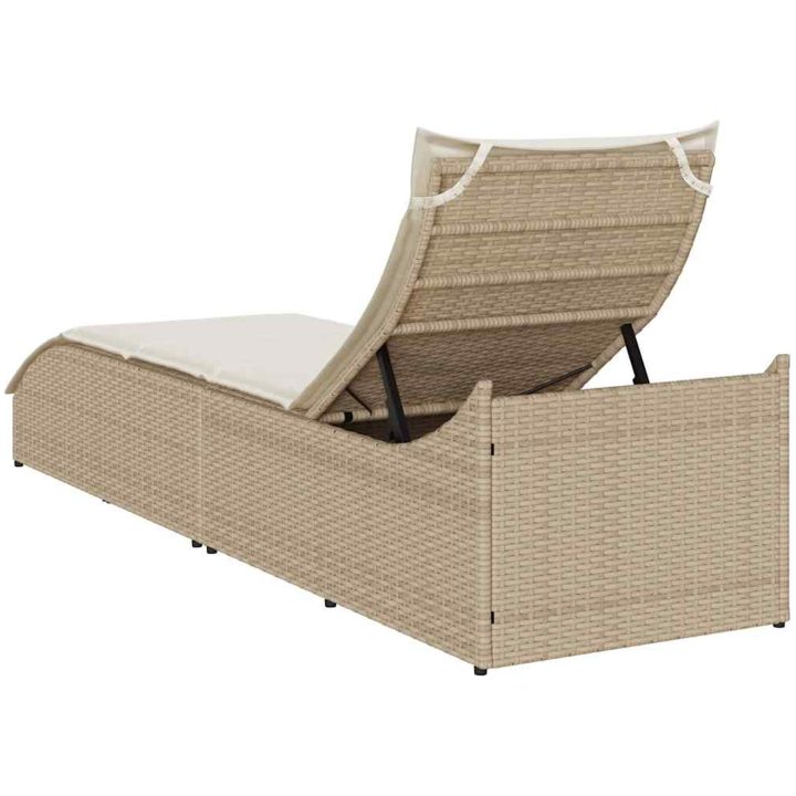 hopfällbar solstol med dyna och förvaring beige konstrotting vidaXL – bild 7