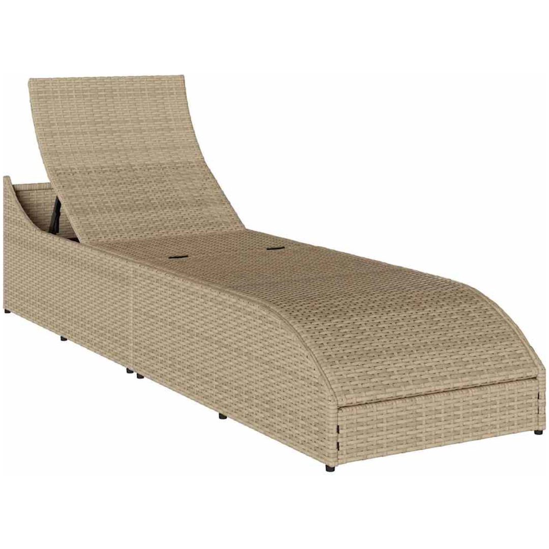 hopfällbar solstol med dyna och förvaring beige konstrotting vidaXL – bild 10
