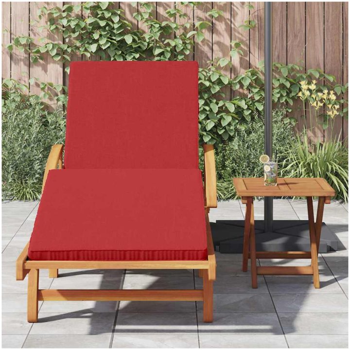 Hopfällbar Solstol med Hjul & Kudde Röd Massivt Akaciaträ vidaXL 200 x 67 x 84 cm – bild 3