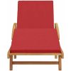 Hopfällbar Solstol med Hjul & Kudde Röd Massivt Akaciaträ vidaXL 200 x 67 x 84 cm – miniatyr 4