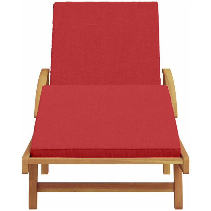 Hopfällbar Solstol med Hjul & Kudde Röd Massivt Akaciaträ vidaXL 200 x 67 x 84 cm – bild 4