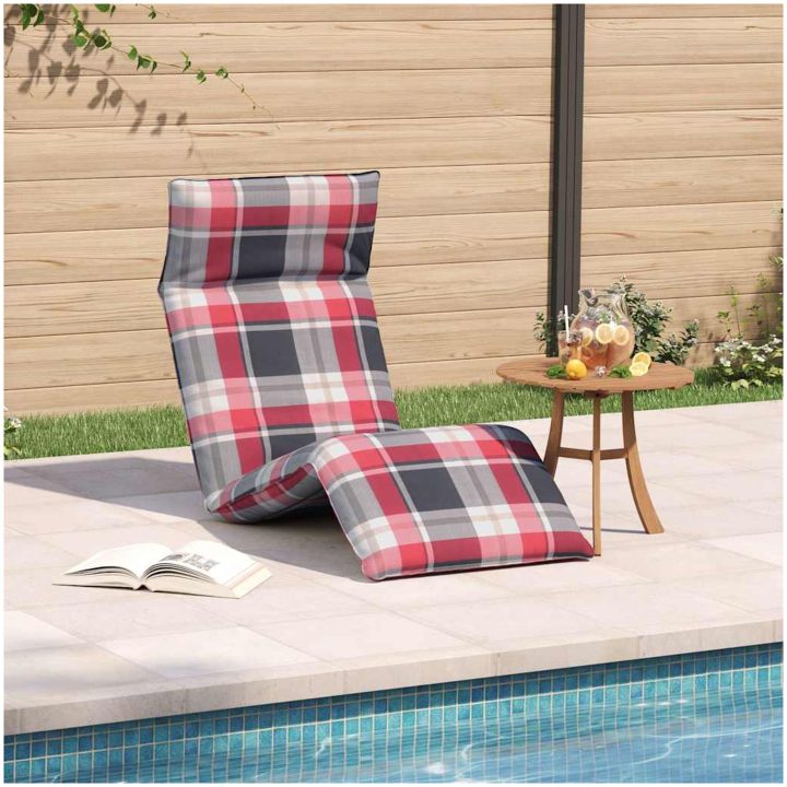 Hopfällbar solstol rödrutigt mönster 175x54x8,5 cm oxfordtyg vidaXL – bild 3
