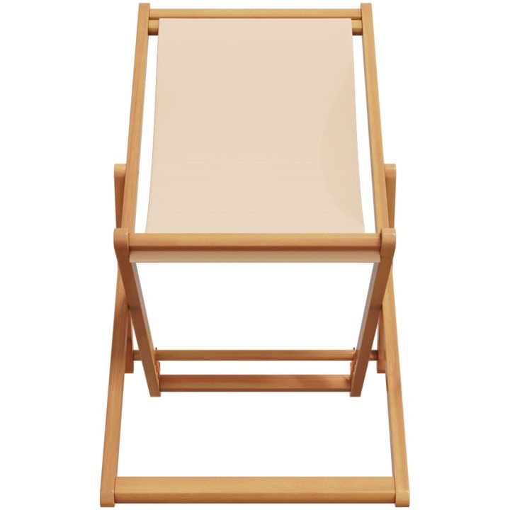 Hopfällbar strandstol beige massivt eukalyptusträ och tyg vidaXL – bild 4