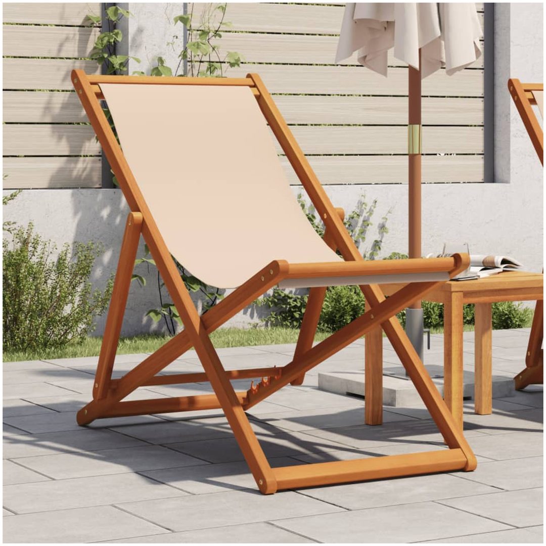 Hopfällbar strandstol beige massivt eukalyptusträ och tyg vidaXL