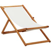 Hopfällbar strandstol eukalyptusträ och tyg gräddvit vidaXL
